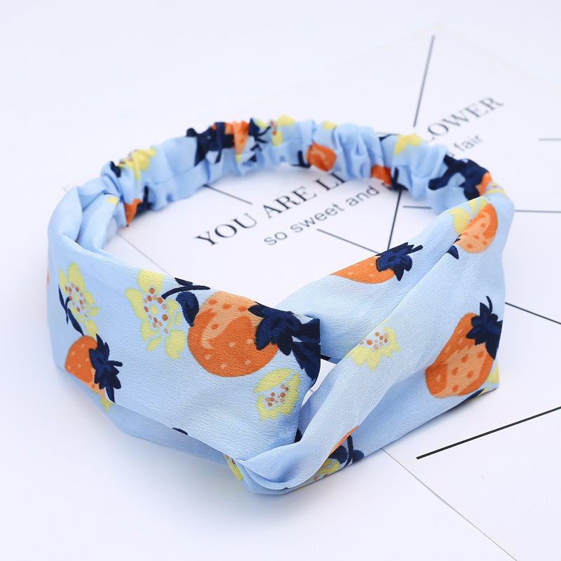 HKM-183635 Chiffon Silk Check Pattern Headband for Women