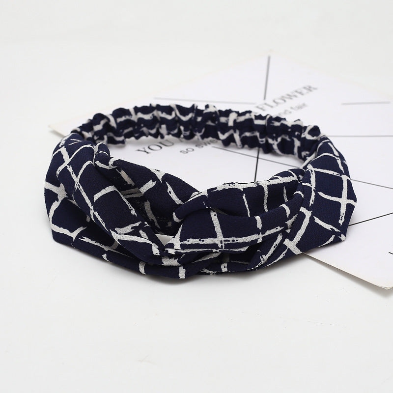 HKM-183635 Chiffon Silk Check Pattern Headband for Women