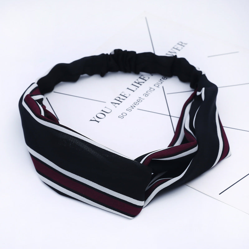 HKM-183635 Chiffon Silk Check Pattern Headband for Women