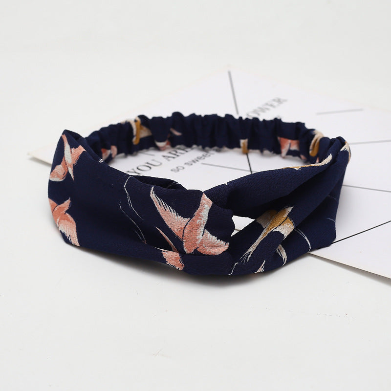 HKM-183635 Chiffon Silk Check Pattern Headband for Women