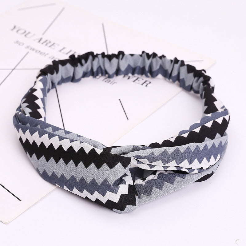 HKM-183635 Chiffon Silk Check Pattern Headband for Women