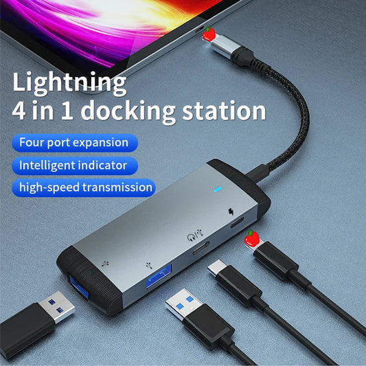 KTX-346643 4-in-1 USB 3.0 Docking Station Adapter for iPhone, iPad, and Laptop with PD Charging