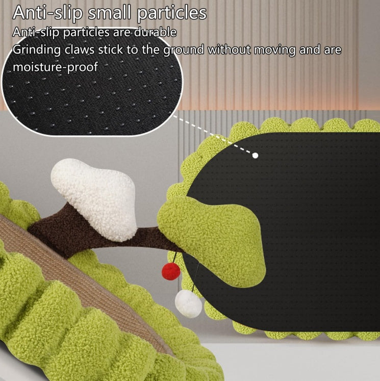 HKM-332243 Large Space Cat Scratching Post and Lounge, Hand Woven Sisal with Teddy Velvet, Green 25.6 Inch Tree Design, Non-Slip Base for Indoor Use