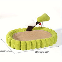 HKM-332243 Large Space Cat Scratching Post and Lounge, Hand Woven Sisal with Teddy Velvet, Green 25.6 Inch Tree Design, Non-Slip Base for Indoor Use
