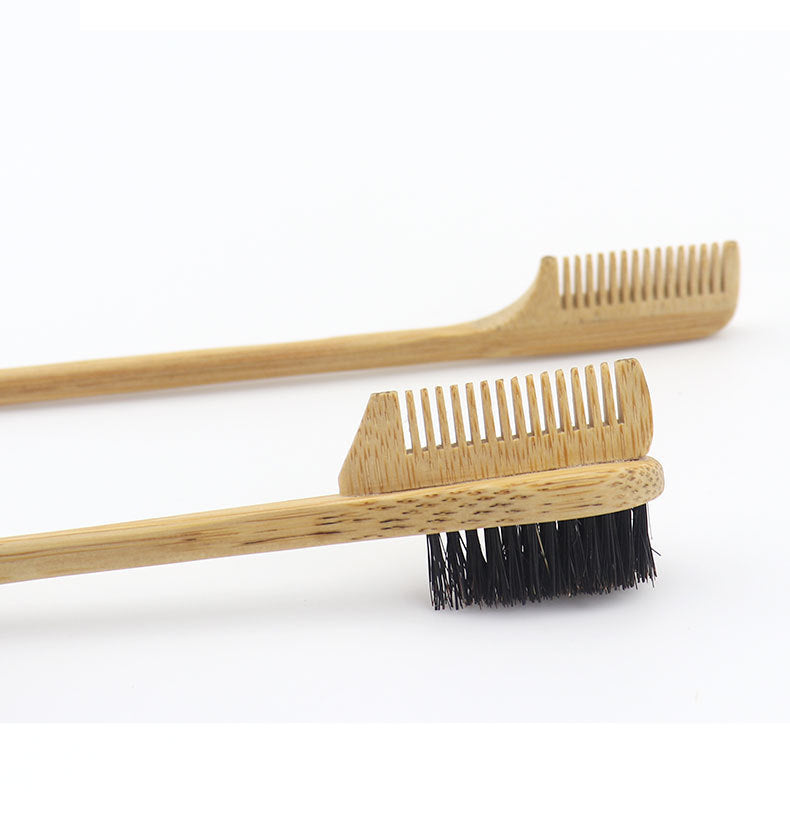 HKM-463379 Bamboo Double-Headed and Three-Headed Eyebrow Brush with Eyelash Comb - Soft and Durable Natural Material
