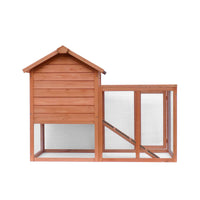 HKM-297171 Wooden Rabbit House with Slant Roof and Slide Out Tray for Easy Cleaning - 48x36x24.8 inches