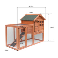 HKM-297171 Wooden Rabbit House with Slant Roof and Slide Out Tray for Easy Cleaning - 48x36x24.8 inches
