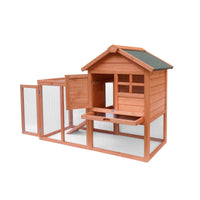 HKM-297171 Wooden Rabbit House with Slant Roof and Slide Out Tray for Easy Cleaning - 48x36x24.8 inches