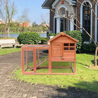 HKM-297171 Wooden Rabbit House with Slant Roof and Slide Out Tray for Easy Cleaning - 48x36x24.8 inches