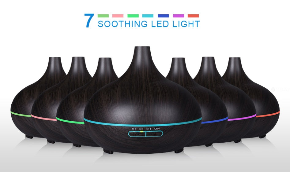 HKM-094931 Wood Grain Ultrasonic Aromatherapy Humidifier with Adjustable Mist & LED Light