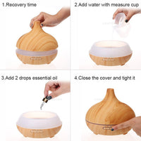 HKM-094931 Wood Grain Ultrasonic Aromatherapy Humidifier with Adjustable Mist & LED Light