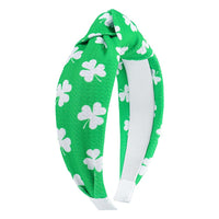 HKM-689811 St. Patrick's Day Clover Seersucker Knotted Hair Hoop for Women