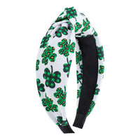 HKM-689811 St. Patrick's Day Clover Seersucker Knotted Hair Hoop for Women