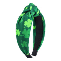 HKM-689811 St. Patrick's Day Clover Seersucker Knotted Hair Hoop for Women
