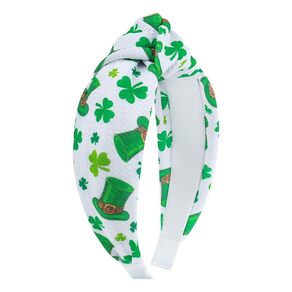 HKM-689811 St. Patrick's Day Clover Seersucker Knotted Hair Hoop for Women