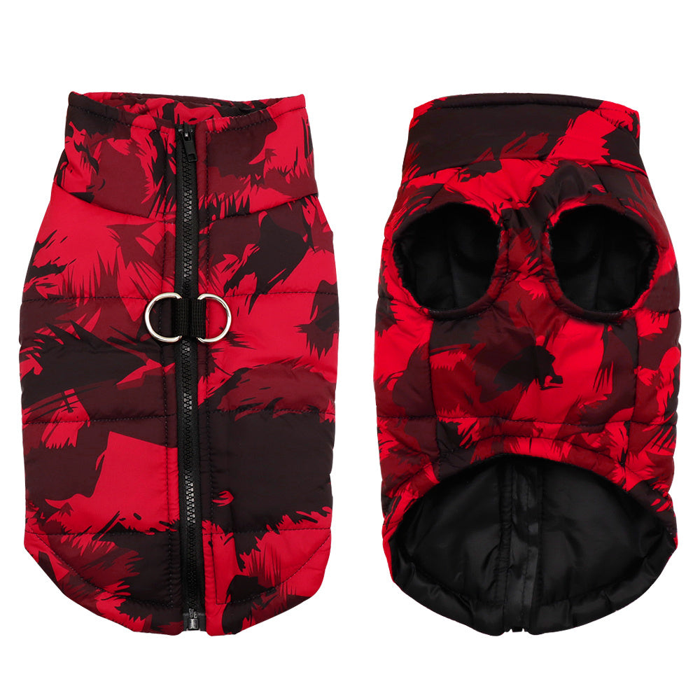 HKM-097683 Cozy Cotton Winter Coat for Large Dogs in Rose, Red, and Black