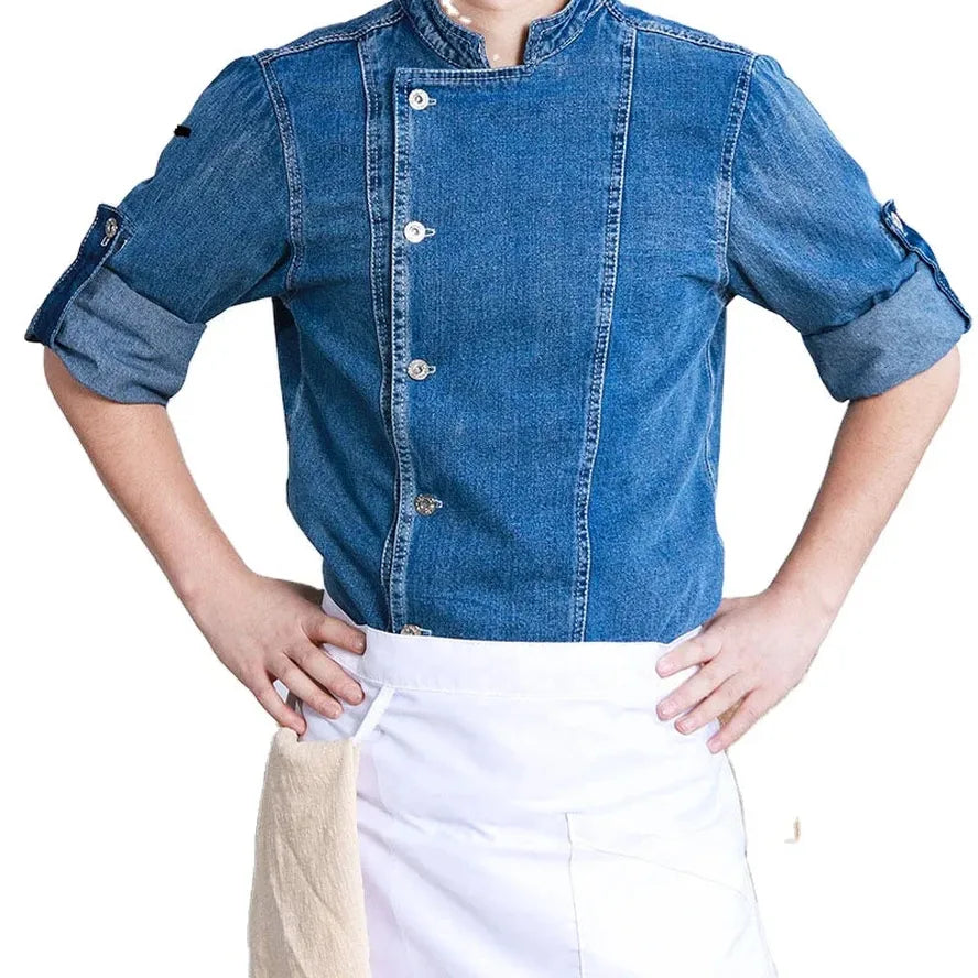 KTX-389587 Men's Summer Chef Overalls with Printed Logo for Restaurant Use - Long Sleeves, Eco-Friendly Materials, Various Colours Available