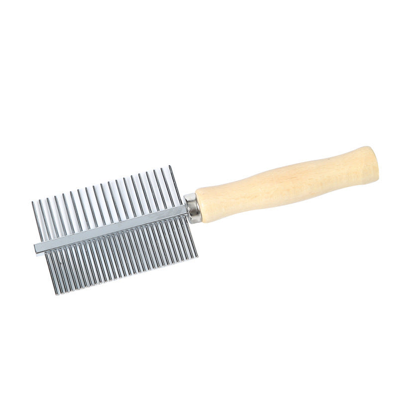HKM-216723 Wooden Handle Double Row Pet Comb with 30 Steel Pins - 17x5.3cm