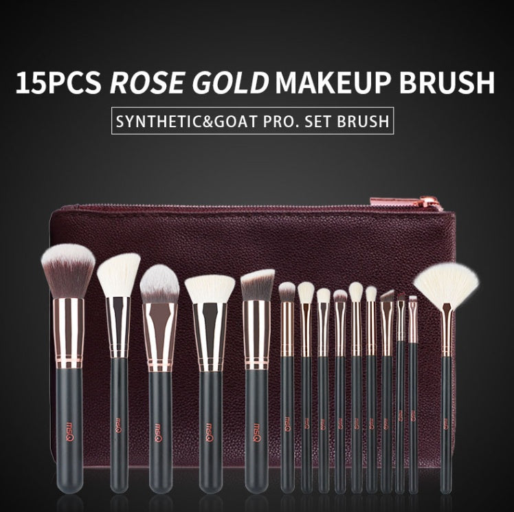 HKM-149203 Rose Gold Wool Bristle Makeup Brush with Wooden Handle - Portable 17.5CM Length