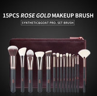 HKM-149203 Rose Gold Wool Bristle Makeup Brush with Wooden Handle - Portable 17.5CM Length
