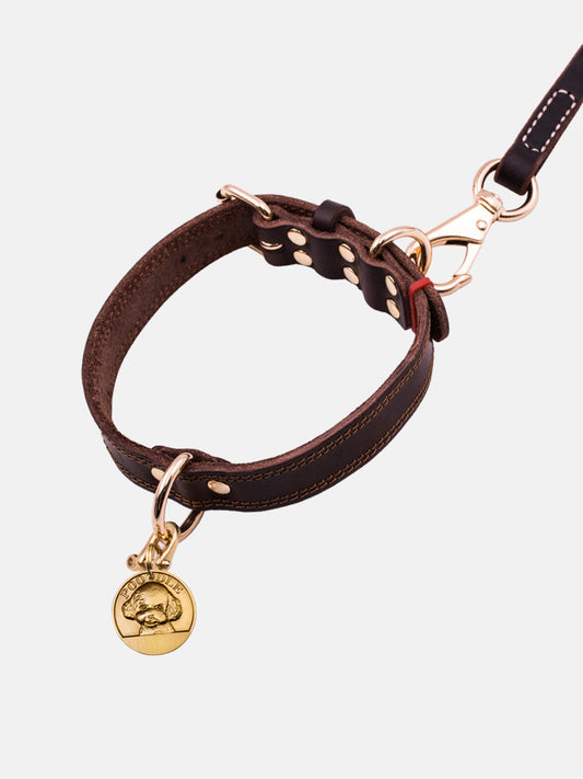HKM-055827 Medium and Large Cowhide Dog Collar in Dark Brown, Black, and Wine Red for Huskies