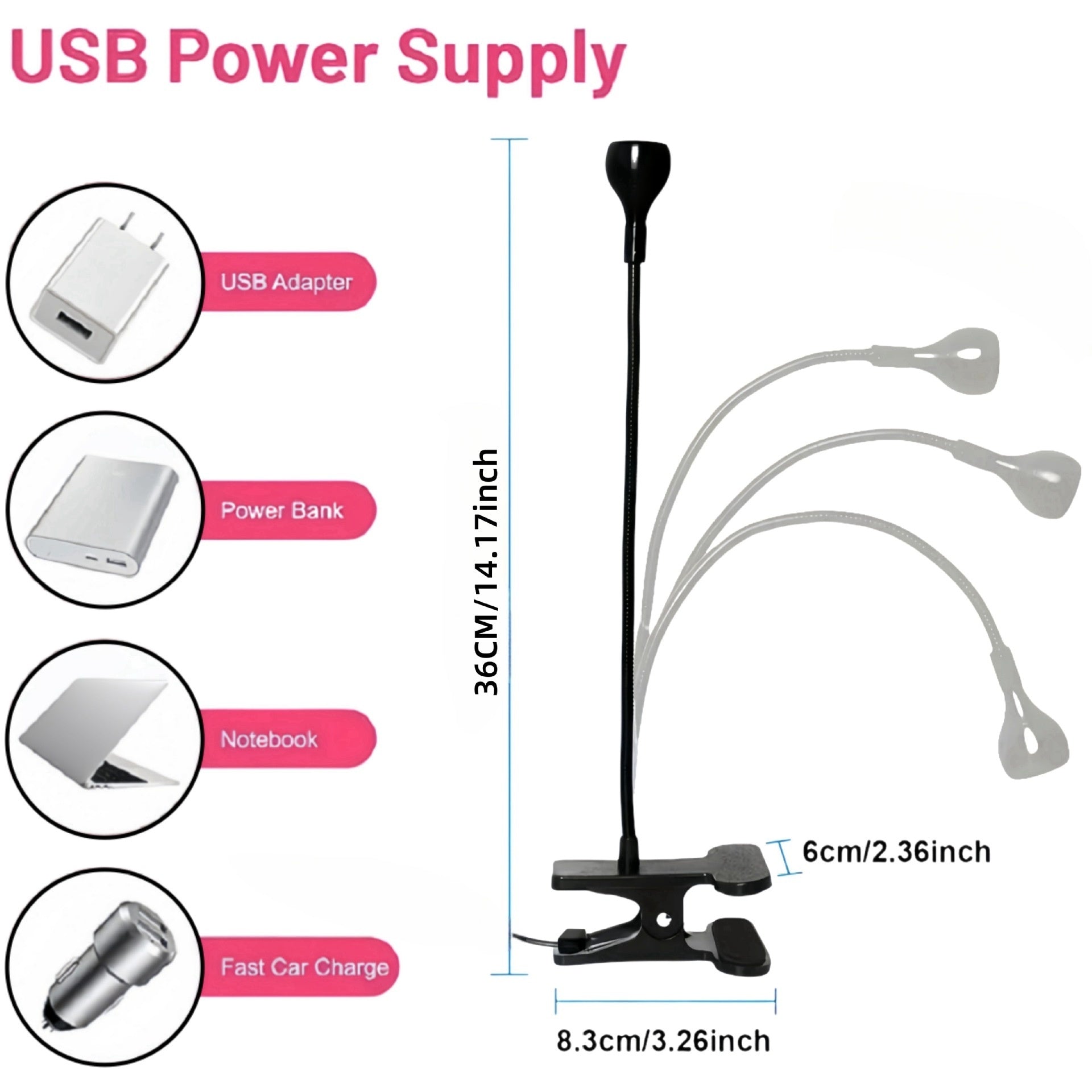 HKM-501011 Adjustable Gooseneck UV Nail Lamp with USB Clip for Efficient Nail Polish Curing