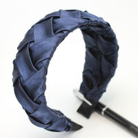 HKM-015187 Wide-Brimmed Faux Silk Plaid Satin Headband for Women
