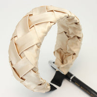 HKM-015187 Wide-Brimmed Faux Silk Plaid Satin Headband for Women