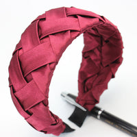 HKM-015187 Wide-Brimmed Faux Silk Plaid Satin Headband for Women