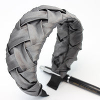 HKM-015187 Wide-Brimmed Faux Silk Plaid Satin Headband for Women