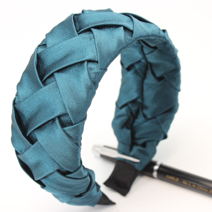 HKM-015187 Wide-Brimmed Faux Silk Plaid Satin Headband for Women