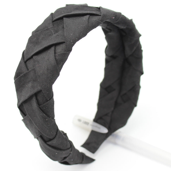 HKM-015187 Wide-Brimmed Faux Silk Plaid Satin Headband for Women