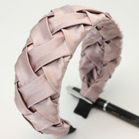 HKM-015187 Wide-Brimmed Faux Silk Plaid Satin Headband for Women