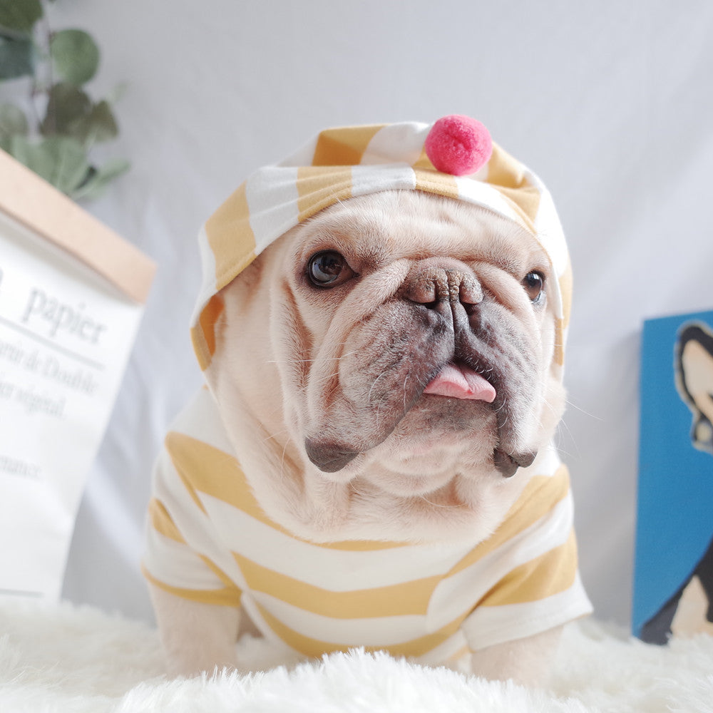 HKM-632339 Stretch Striped Hoodie for Dogs ¨C Cotton Casual Sweater in Dark Green or Ginger Yellow