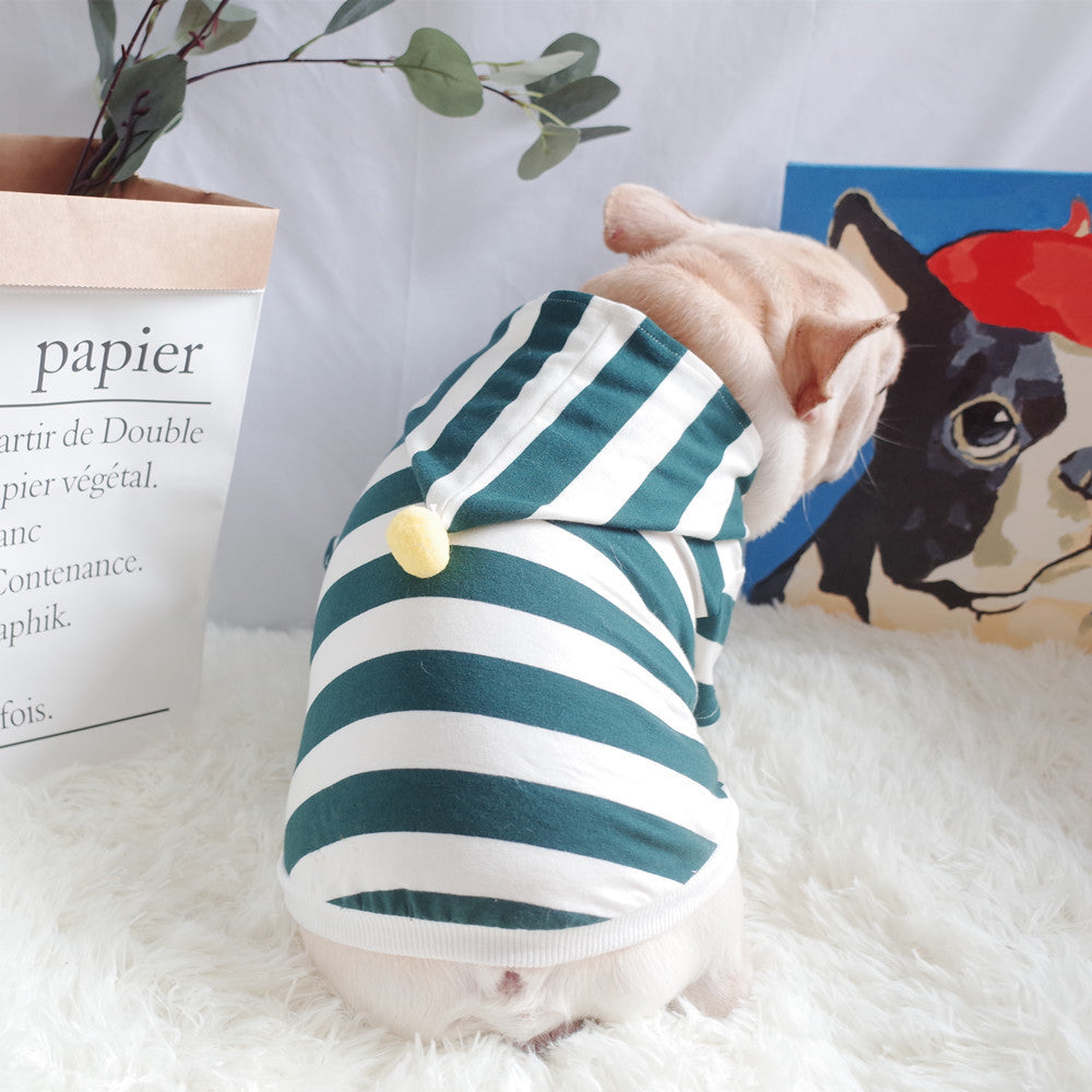 HKM-632339 Stretch Striped Hoodie for Dogs ¨C Cotton Casual Sweater in Dark Green or Ginger Yellow