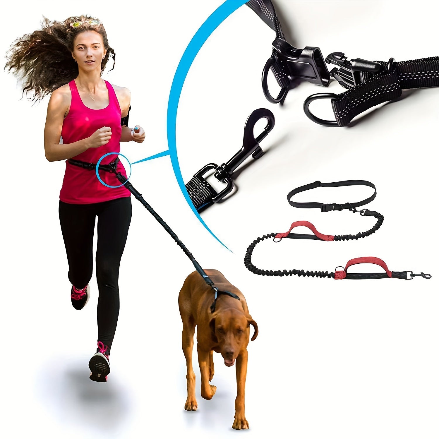 HKM-134035 Adjustable Hands-Free Dog Leash with Durable Nylon Waist Belt for Running and Walking