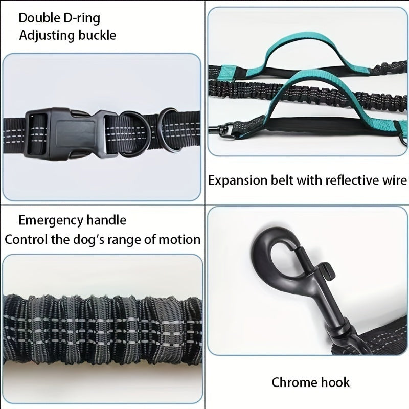 HKM-134035 Adjustable Hands-Free Dog Leash with Durable Nylon Waist Belt for Running and Walking