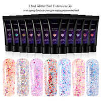 HKM-792467 12-Color Glitter Crystal Nail Extension Glue - 20g Nail Art Tool