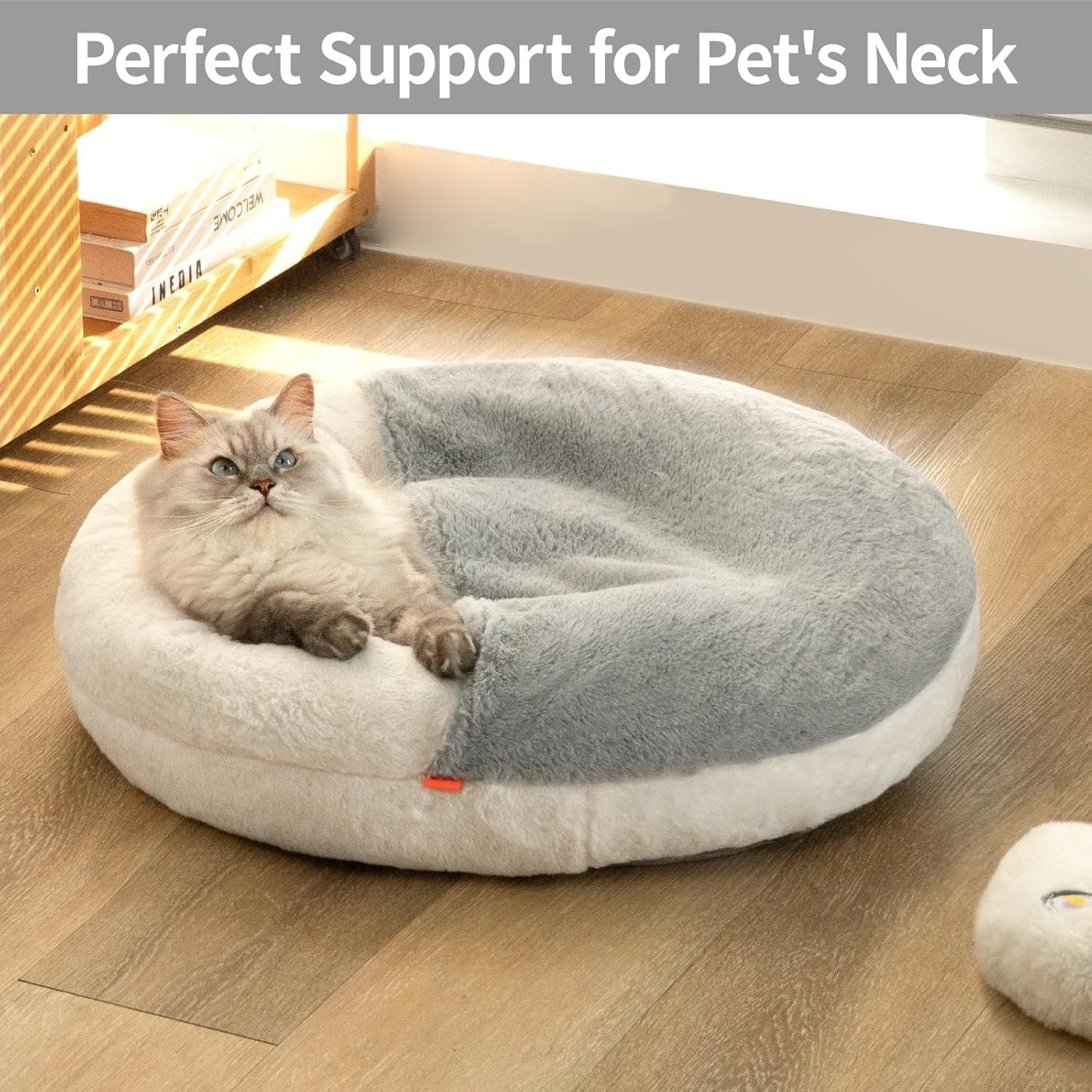 HKM-564755 Enclosed Cat Bed Cave with Washable Blanket & Non-Slip Base for Cats and Small Dogs, 22''x22'', White