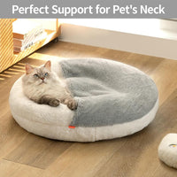 HKM-564755 Enclosed Cat Bed Cave with Washable Blanket & Non-Slip Base for Cats and Small Dogs, 22''x22'', White