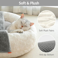 HKM-564755 Enclosed Cat Bed Cave with Washable Blanket & Non-Slip Base for Cats and Small Dogs, 22''x22'', White