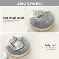 HKM-564755 Enclosed Cat Bed Cave with Washable Blanket & Non-Slip Base for Cats and Small Dogs, 22''x22'', White