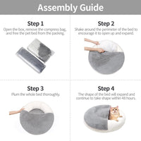 HKM-564755 Enclosed Cat Bed Cave with Washable Blanket & Non-Slip Base for Cats and Small Dogs, 22''x22'', White