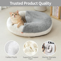 HKM-564755 Enclosed Cat Bed Cave with Washable Blanket & Non-Slip Base for Cats and Small Dogs, 22''x22'', White
