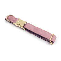 HKM-198419 Creamy Coffee Velvet Dog Collar and Leash Set in Pink and Purple with Gold Buckle