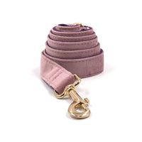 HKM-198419 Creamy Coffee Velvet Dog Collar and Leash Set in Pink and Purple with Gold Buckle