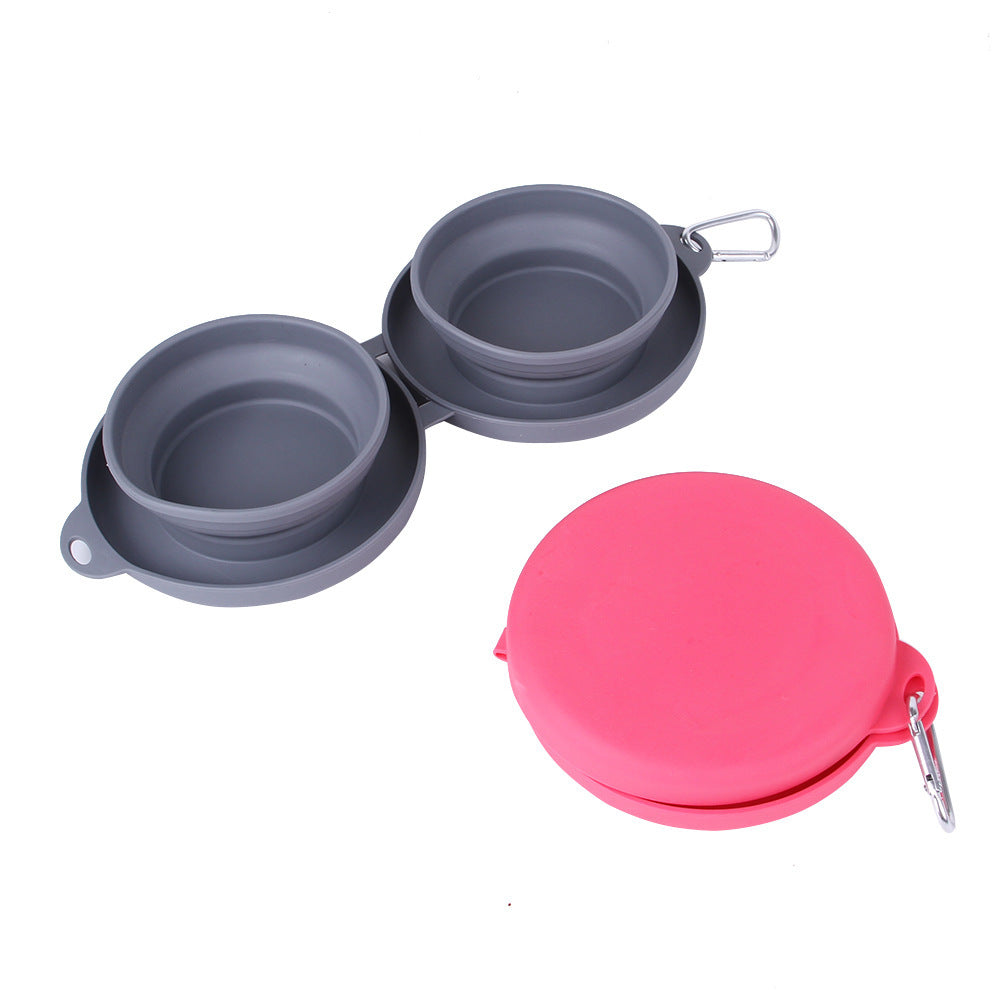 JMT-789002 Foldable Double Bowl Pet Feeding Set - Non-Skid Silicone Mat for Dogs & Cats - Portable, Easy to Clean