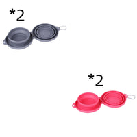 HKM-320723 Foldable Double Bowl Pet Feeding Set - Non-Skid Silicone Mat for Dogs & Cats - Portable, Easy to Clean