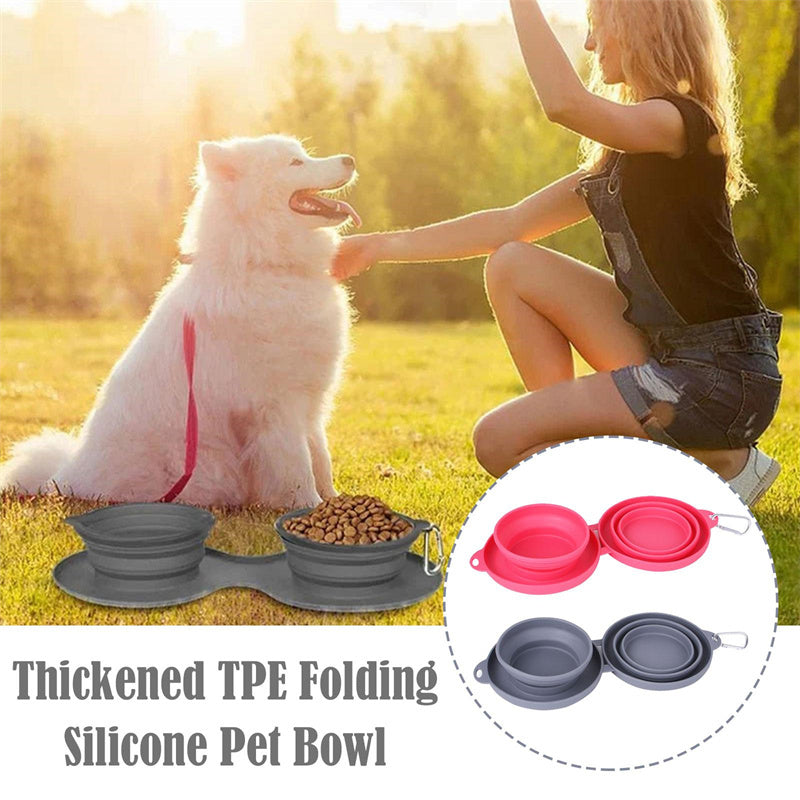 JMT-789002 Foldable Double Bowl Pet Feeding Set - Non-Skid Silicone Mat for Dogs & Cats - Portable, Easy to Clean