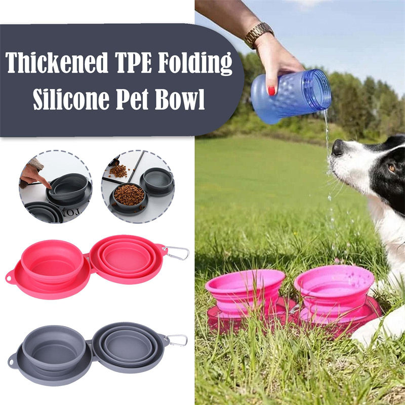 JMT-789002 Foldable Double Bowl Pet Feeding Set - Non-Skid Silicone Mat for Dogs & Cats - Portable, Easy to Clean